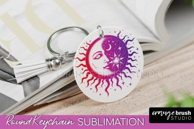 Boho Mystical Keychain PNG - Celestial Round Keychain