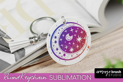 Boho Mystical Keychain PNG - Celestial Round Keychain