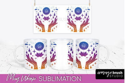 Celestial Mug Wrap PNG, Boho Mystical Coffee Mug Sublimation