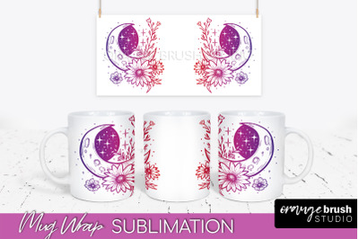 Celestial Mug Wrap PNG, Boho Mystical Coffee Mug Sublimation