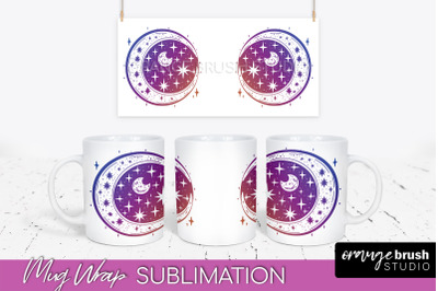 Celestial Mug Wrap PNG, Boho Mystical Coffee Mug Sublimation