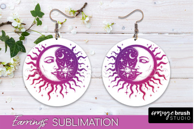 Boho Mystical Round Earrings Sublimation, Celestial Earrings