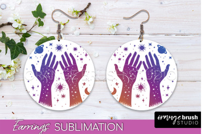 Boho Mystical Round Earrings Sublimation, Celestial Earrings