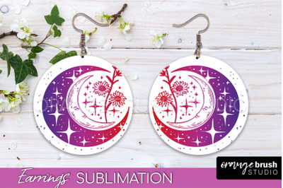 Boho Mystical Round Earrings Sublimation, Celestial Earrings