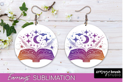 Boho Mystical Round Earrings Sublimation, Celestial Earrings