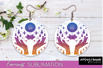 Boho Mystical Round Earrings Sublimation, Celestial Earrings