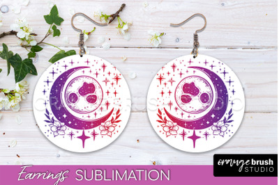 Boho Mystical Round Earrings Sublimation, Celestial Earrings