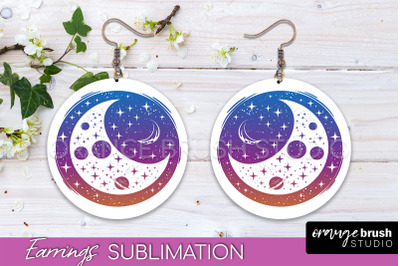 Boho Mystical Round Earrings Sublimation, Celestial Earrings