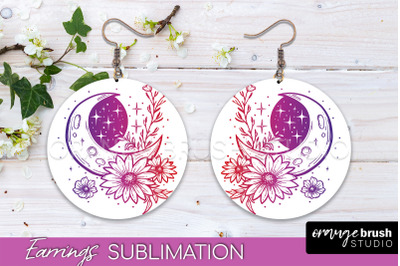 Boho Mystical Round Earrings Sublimation, Celestial Earrings