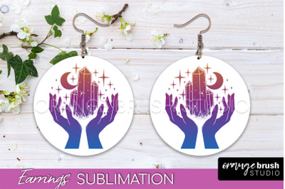 Boho Mystical Round Earrings Sublimation, Celestial Earrings