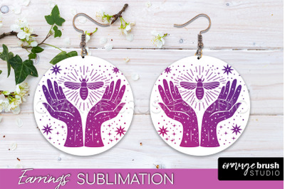 Boho Mystical Round Earrings Sublimation, Celestial Earrings