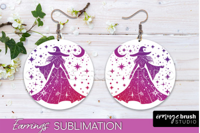 Boho Mystical Round Earrings Sublimation, Celestial Earrings