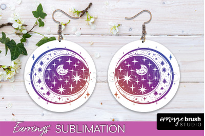 Boho Mystical Round Earrings Sublimation, Celestial Earrings