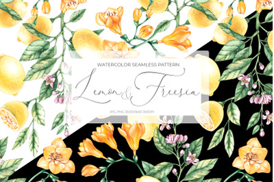 Watercolor Lemon and freesia Pattern