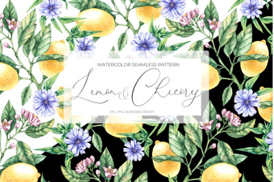 Watercolor Lemon and chicory Pattern