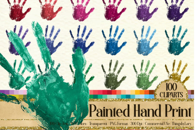 100 Painted Hand Print PNG Digital Images