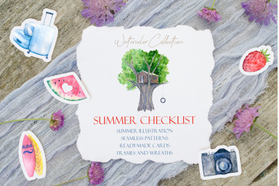 Summer Checklist Watercolor Clipart