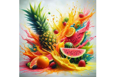 abstract fruit splash. Pineapple, waterme