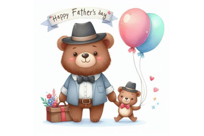 Cute Father`s Day card with funny Dad Bear