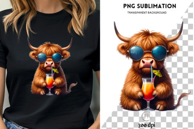 Highland Cow, Beach Vacation, Summer PNG, Sublimation Print