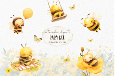 Bee baby shower watercolor clipart
