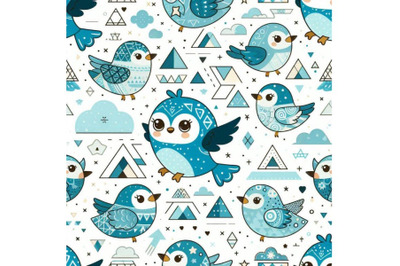 Cute blue bird cartoon flying