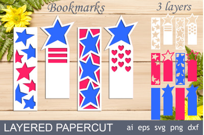 USA flag patriotic bookmarks layered