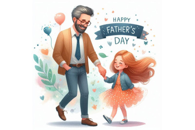 Happy Father`s day trendy card with father and d