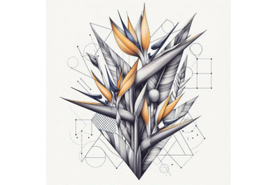 Strelitzia bouquet hand drawing