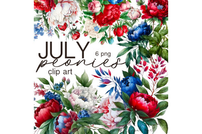 Watercolor July Peonies Clipart