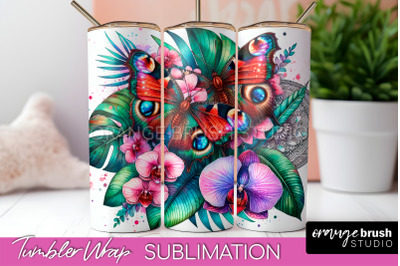 Butterflies and Flowers Tumbler Wrap&2C; Tropical Tumbler PNG