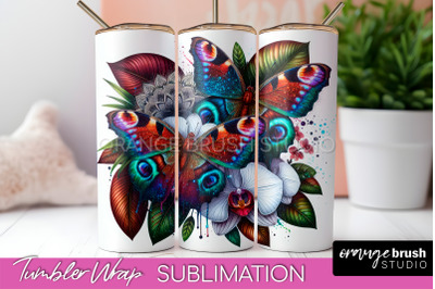 Butterflies and Flowers Tumbler Wrap&2C; Tropical Tumbler PNG