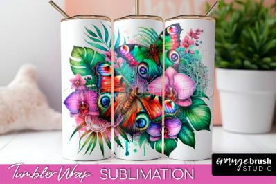 Butterflies and Flowers Tumbler Wrap&2C; Tropical Tumbler PNG