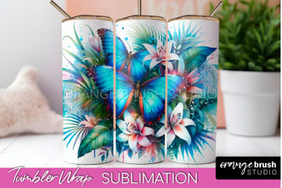 Butterflies and Flowers Tumbler Wrap&2C; Tropical Tumbler PNG