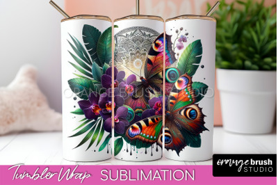 Butterflies and Flowers Tumbler Wrap&2C; Tropical Tumbler PNG