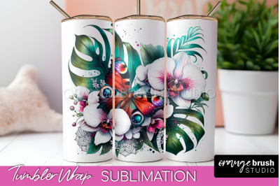 Butterflies and Flowers Tumbler Wrap&2C; Tropical Tumbler PNG