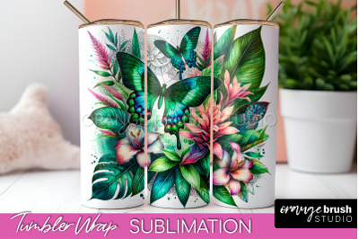 Butterflies and Flowers Tumbler Wrap&2C; Tropical Tumbler PNG