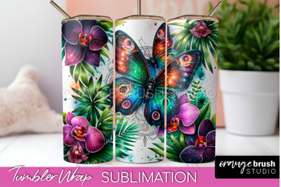 Butterflies and Flowers Tumbler Wrap&2C; Tropical Tumbler PNG