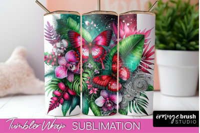 Butterflies and Flowers Tumbler Wrap&2C; Tropical Tumbler PNG