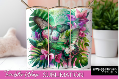 Butterflies and Flowers Tumbler Wrap&2C; Tropical Tumbler PNG