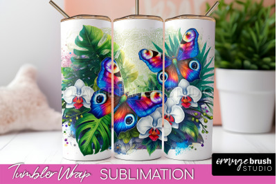 Butterflies and Flowers Tumbler Wrap&2C; Tropical Tumbler PNG