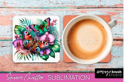 Butterfly Square Coaster Sublimation - Butterfly Coaster PNG