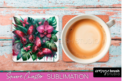 Butterfly Square Coaster Sublimation - Butterfly Coaster PNG