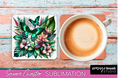 Butterfly Square Coaster Sublimation - Butterfly Coaster PNG