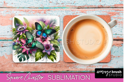 Butterfly Square Coaster Sublimation - Butterfly Coaster PNG