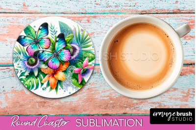 Butterfly Round Coaster Sublimation - Butterfly Coaster PNG