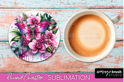 Butterfly Round Coaster Sublimation - Butterfly Coaster PNG