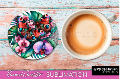 Butterfly Round Coaster Sublimation - Butterfly Coaster PNG