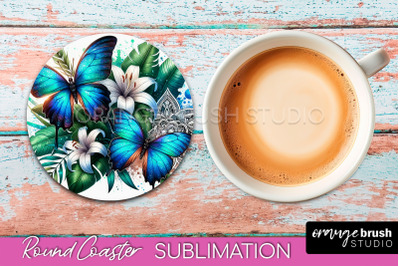 Butterfly Round Coaster Sublimation - Butterfly Coaster PNG