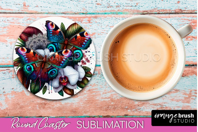 Butterfly Round Coaster Sublimation - Butterfly Coaster PNG